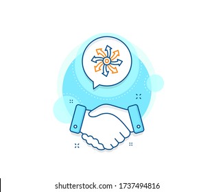 Signo de multifunción. Icono complejo de trato de apretón de manos. Icono de línea versátil. Banner que da la mano al acuerdo. Signo versátil. Vector