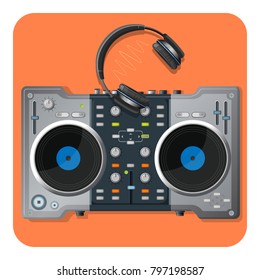 Multifunctional DJ turntable and powerful modern wireless headphones