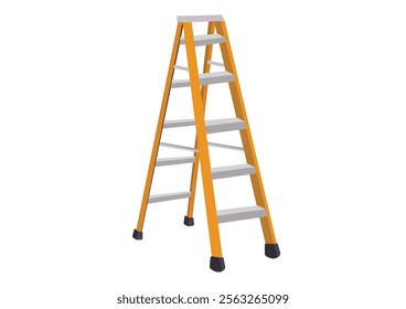 Multifunctional folding ladder. Aluminum step leader vector illustration.