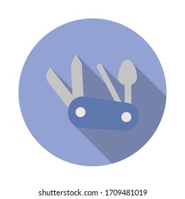 multifunctional knife colored illustration long shadow icon. Simple color vector of Camping icons for ui and ux, website or mobile application