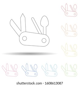 Multifunctional knife colored in multi color style icon. Simple thin line, outline vector of camping icons for ui and ux, website or mobile application