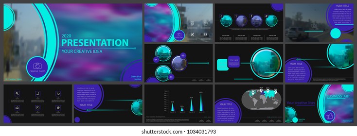 Multifunctional multi-color presentation template. Vector set, elements of infographics, black background. Postcard,postcard,corporate report, marketing, advertising, banners.Track,photo,annual report