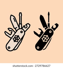 Multifunctional pocket knives with open tools showcasing utility and preparedness on a beige background