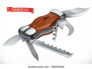 Multifunctional pocketknife. 3d vector icon