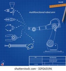 Multifunctional robot arm. Vector illustration eps 10