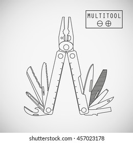 Multifunctional tool, typically in the form of hollow folding pliers handles which are hidden. Vector. Isolated