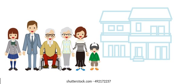 Multi-Generation Family with House - Wheelchair Grandpa