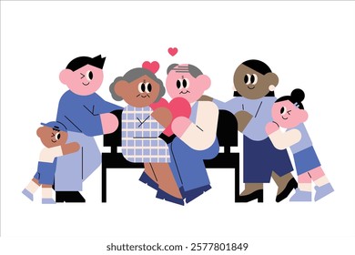 Multigenerational Family Love. large family. Families hugging together. Parents and children.