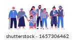 a multi-generational family together, young parents with children, grandparents and grandchildren on a white background, a large happy family, vector illustration of a flat cartoon.