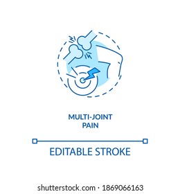 Multi-joint pain concept icon. CFS symptom idea thin line illustration. Rheumatoid arthritis, osteoarthritis. Muscle weakness. Lyme disease. Vector isolated outline RGB color drawing. Editable stroke