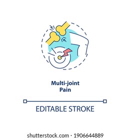 Multi-joint Pain Concept Icon. CFS Symptom Idea Thin Line Illustration. Chronic Joint Disorder. Muscle Weakness. Lyme Disease. Vector Isolated Outline RGB Color Drawing. Editable Stroke