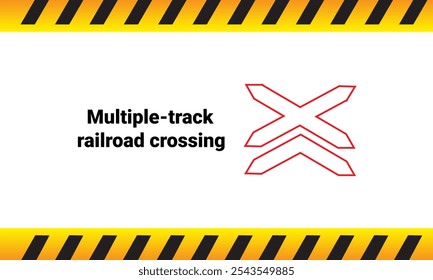 Ilustración vectorial gráfica de señal de cruce de ferrocarril de varios carriles. El Diseño gráfico es adecuado para materiales de seguridad vial. Ilustración vectorial