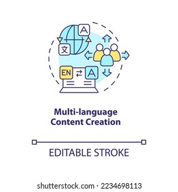 Multi-language content creation concept icon. Translated versions of pages. CMS abstract idea thin line illustration. Isolated outline drawing. Editable stroke. Arial, Myriad Pro-Bold fonts used