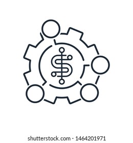 Multilateral e-business. Process. Vector linear icon, white background.
