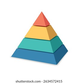 Gráfico piramidal en blanco multicapa en colores vibrantes para uso empresarial o educativo