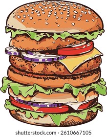Multi-layer delicious chicken burger vector material