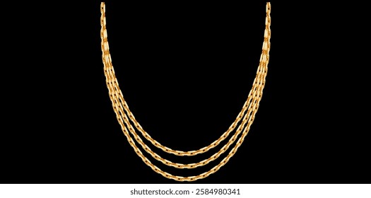 Multilayer Gold Chain Necklace On Black Background, Unique Fine Jewelry Vector Illustration.	