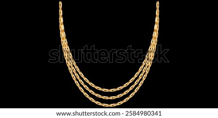Multilayer Gold Chain Necklace On Black Background, Unique Fine Jewelry Vector Illustration.	