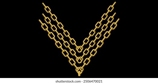 Multilayer Gold Chains On Black Background, Fashion Jewelry Neck Design Vector Illustration.	