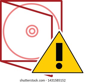 A multi-layer graphics flat design red CD/DVD Rom Box with Exclamation Mark. To indicate a software flaw on any media disc. Ideal for describe the audience about unpatched software. 
