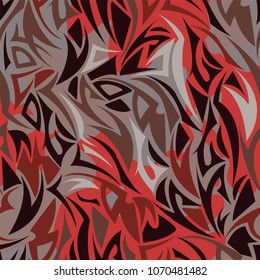 Multilayer Maori style seamless pattern in red color