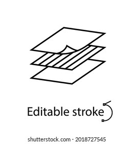 Icono de contorno de material multicapa. Función de tejido. Industria textil. Calidad material. Tipo de fibra. Símbolo de contorno lineal personalizable. Trazo editable. Ilustración aislada de las existencias vectoriales
