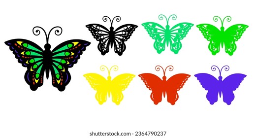 Multilayer openwork butterfly for cutting. Template for cutting and appliqué. Vector