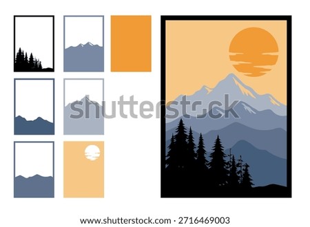 Multilayer paper cut vector illustration of a mountain landscape with pine forest silhouettes