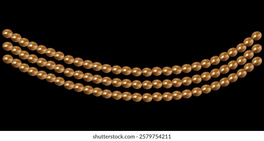 Multilayer Pearl Necklace On Black Background, Vintage Jewelry Beads Garland Vector Illustration.	