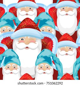 Multilayer seamless pattern. Santa Clauses and Gnomes