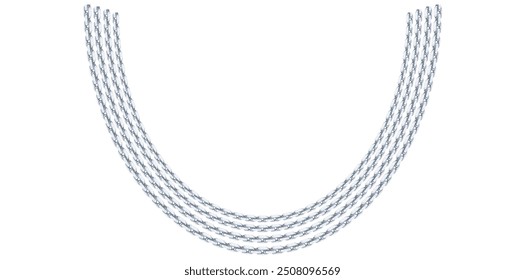 Multilayer Silver Chains On White Background, Fashion Jewelry Neck Design Vector Illustration.	