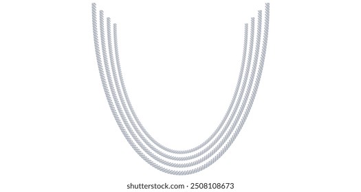 Multilayer Silver Chains On White Background, Fashion Jewelry Neck Design Vector Illustration.	