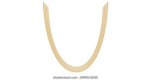 Multilayer Stylish Gold Chains On White Background, Unique Fine Jewelry Neck Design Vector Illustration.

