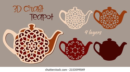 Multilayer teapot. 3D craft of four layers