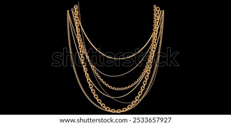 Multilayer Trendy Elegant Sparkle Gold Necklace Vector Illustration.	