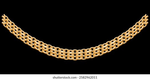 Multilayer Trendy Gold Chains Necklace On Black Background, Unique Fine Jewelry Vector Illustration.	