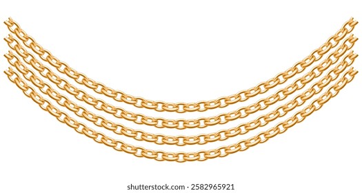 Multilayer Trendy Gold Chains Necklace On White Background, Unique Fine Jewelry Vector Illustration.	