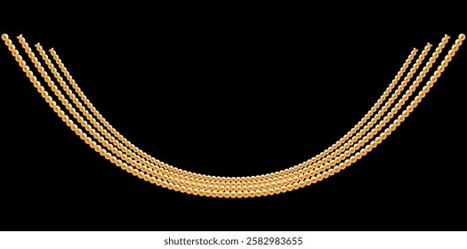 Multilayer Trendy Gold Chains Necklace On Black Background, Unique Fine Jewelry Vector Illustration.	