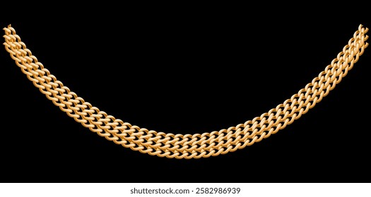 Multilayer Trendy Gold Chains Necklace On Black Background, Unique Fine Jewelry Vector Illustration.	