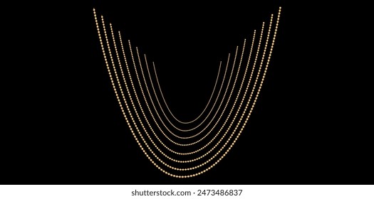 Multilayer Trendy Gold Chains On Black Background, Unique Fine Jewelry Neck Design Vector Illustration.