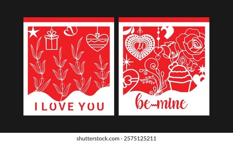 Multilayer  Valentine's red white Gift Card with Valentine's elements.