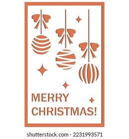 Multi-layered 3D Christmas card with Christmas decorations in the style of papercut, vector illustration, Laser cut paper