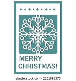 Multi-layered 3D Christmas card with an openwork snowflake in the papercut style, vector illustration, Laser cut paper