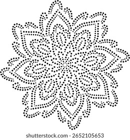 Mandala Floral Pontilhado Preto Multicamadas Com Camada Externa Não Dulada. Ilustração de bordado árabe indiano étnico. Elemento isolado do desenho floral central. Decoração de Diwali. Tecido, Design de almofada.