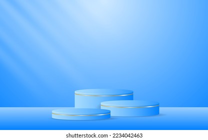 Podium azul multicapa con elegantes líneas doradas para la presentación de productos. presentación de productos cosméticos. ilustración vectorial	