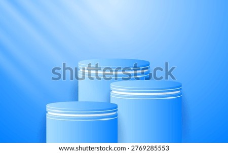 Multi-layered blue podium with elegant white lines for product presentation. Display of cosmetic products. Stage or podium. vector illustration