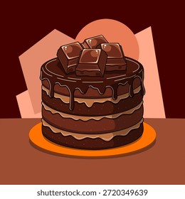 Un pastel de chocolate de varias capas. Este pastel cuenta con tres capas gruesas de rico pastel de chocolate esponja, coronado con piezas de barras de chocolate individuales. Día Nacional del Pastel de Chocolate, 27 de enero