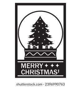 Multi-layered Christmas Card with Snow globe and Christmas Tree, cutting file
