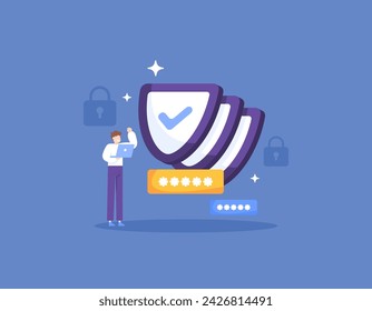 A multi-layered concept of protection and security. Strong protection and security system technology. double protection. user with a layered shield. User safety. illustration concept design. graphic