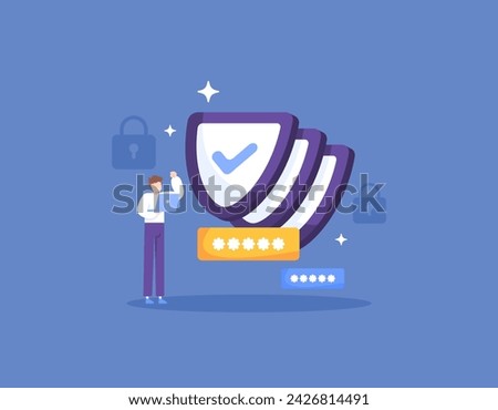 A multi-layered concept of protection and security. Strong protection and security system technology. double protection. user with a layered shield. User safety. illustration concept design. graphic